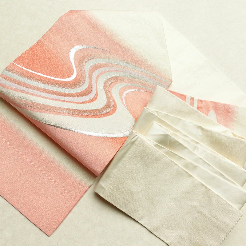 名古屋帯 太鼓柄 良品 正絹 流水・波柄 名古屋仕立て 白_画像26