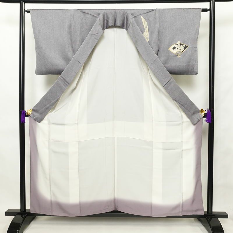 付け下げ 正絹 金彩 古典柄 箔 附下 身丈157.5cm 裄丈63cm 袷仕立て グレー_画像3