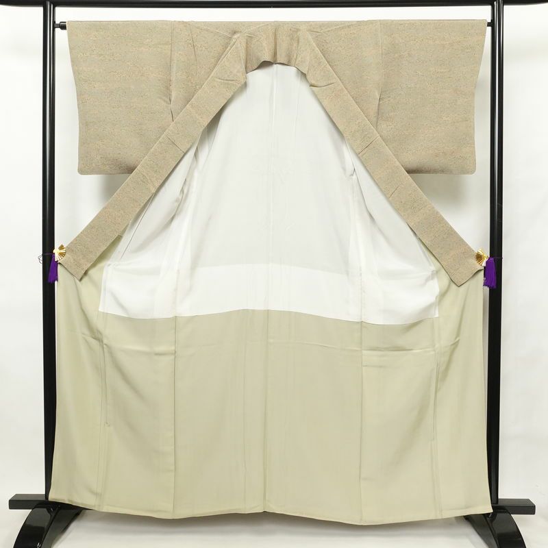 小紋 縮緬 正絹 幾何学柄・抽象柄 袷仕立て 身丈160.5cm 裄丈64.5cm ベージュ_画像3