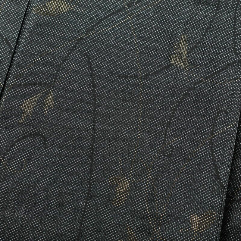 紬 正絹 木の葉・植物柄 紬着物 袷仕立て 身丈155cm 裄丈65cm 青・紺_画像6