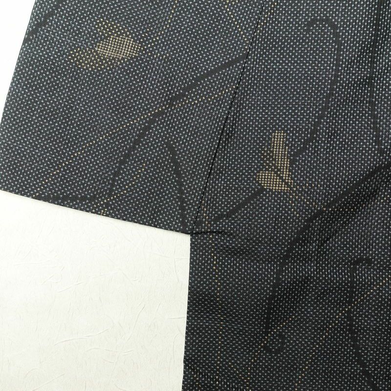 紬 正絹 木の葉・植物柄 紬着物 袷仕立て 身丈155cm 裄丈65cm 青・紺_画像12