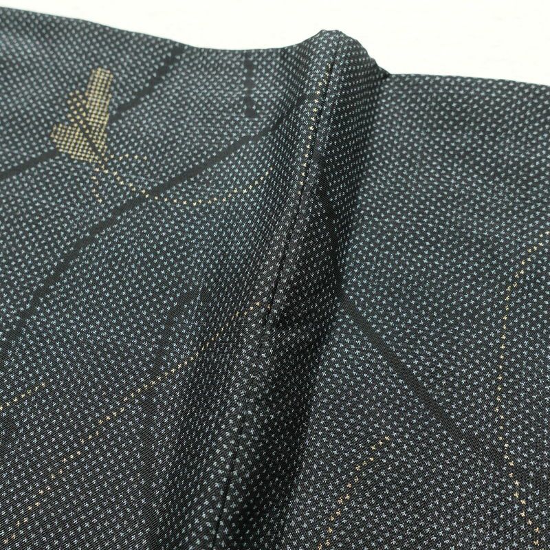 紬 正絹 木の葉・植物柄 紬着物 袷仕立て 身丈155cm 裄丈65cm 青・紺_画像20