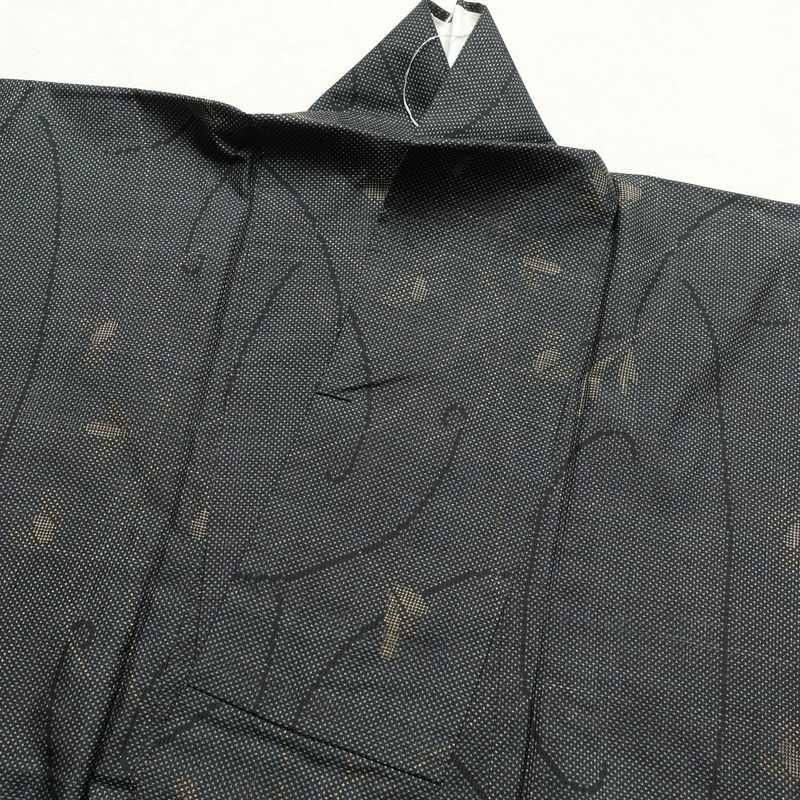 紬 正絹 木の葉・植物柄 紬着物 袷仕立て 身丈155cm 裄丈65cm 青・紺_画像21