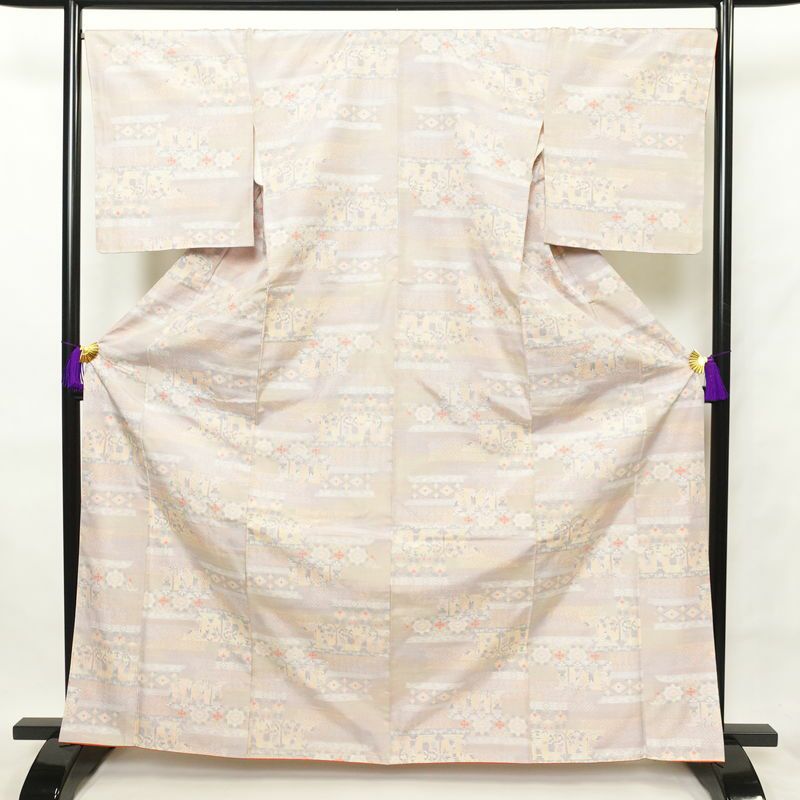 紬 良品 しつけ糸付き 正絹 幾何学柄・抽象柄 身丈166.5cm 裄丈68.5cm 袷仕立て 多色使い