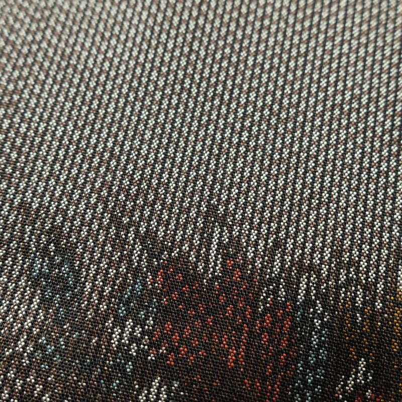 紬 良品 しつけ糸付き 着物 正絹 木の葉・植物柄 身丈158cm 裄丈65.5cm 袷仕立て 茶_画像7