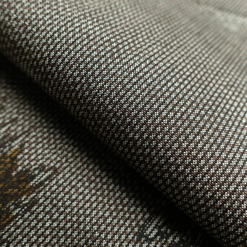 紬 良品 しつけ糸付き 着物 正絹 木の葉・植物柄 身丈158cm 裄丈65.5cm 袷仕立て 茶_画像28