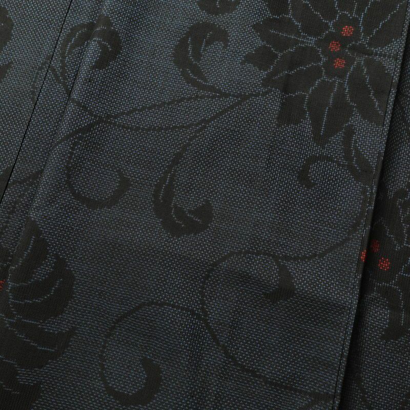 大島紬 純泥染 証紙あり 正絹 花柄 袷仕立て 身丈156cm 裄丈64cm 青・紺_画像6