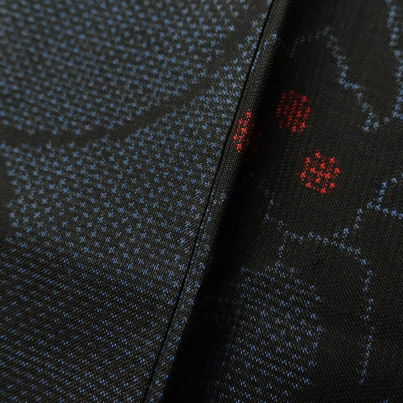 大島紬 純泥染 証紙あり 正絹 花柄 袷仕立て 身丈156cm 裄丈64cm 青・紺_画像11