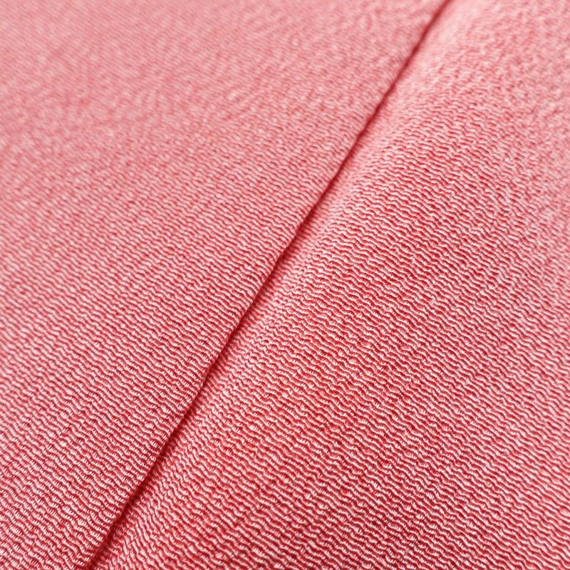 小紋 美品 しつけ糸付き 縮緬 正絹 木の葉・植物柄 身丈160.5cm 裄丈65.5cm 袷仕立て ピンク_画像8