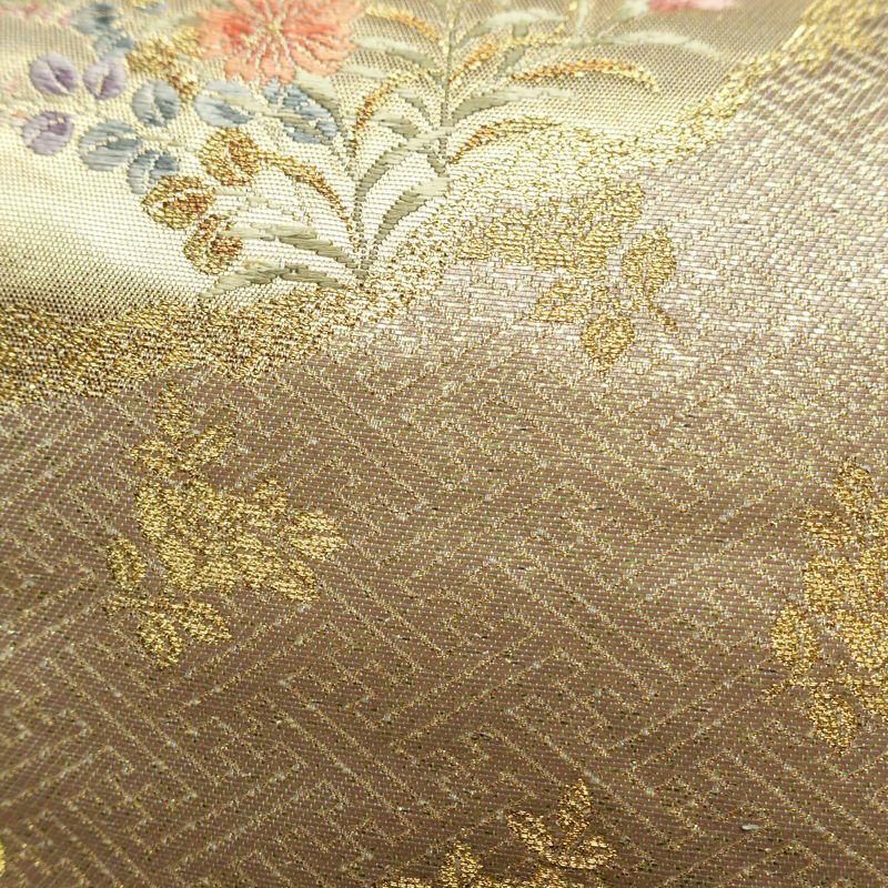 袋帯 本金箔 道長清雅文 西陣織 六通柄 フォーマル用 正絹 古典柄 ベージュ_画像7