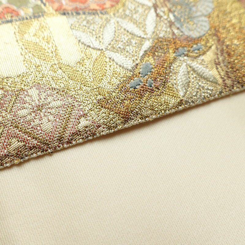 袋帯 本金箔 道長清雅文 西陣織 六通柄 フォーマル用 正絹 古典柄 ベージュ_画像17