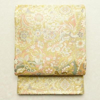 袋帯 六通柄 振袖用 正絹 蝶 花柄 黄・黄土色 | 六通柄 古着着物 ...