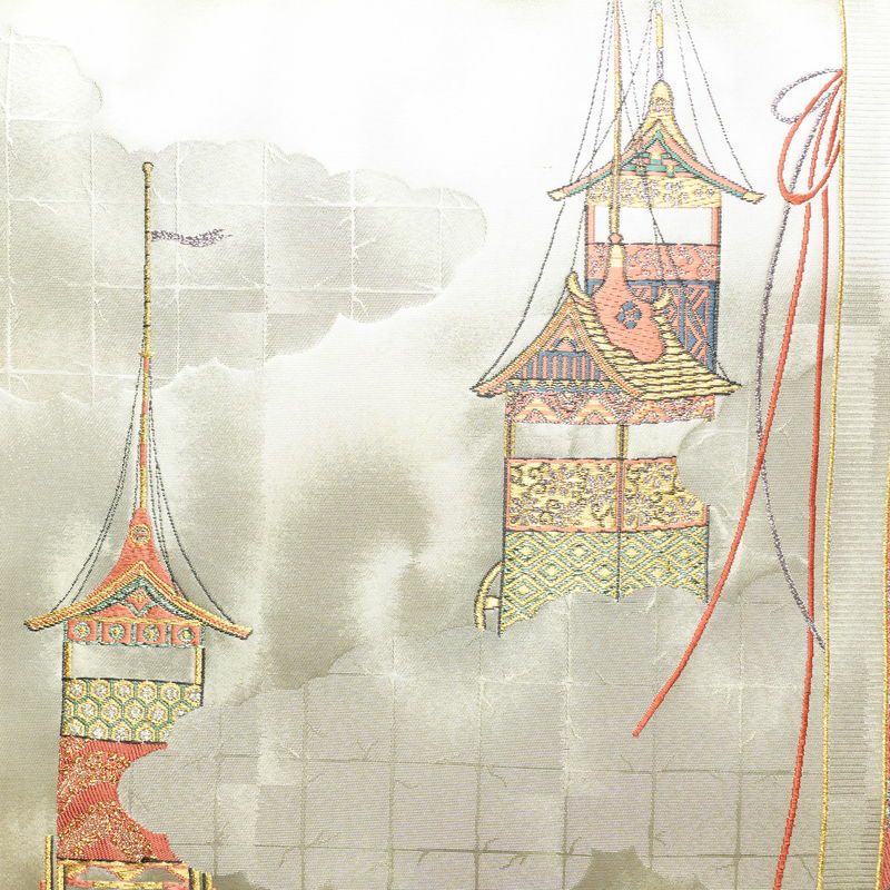 袋帯 太鼓柄 良品 フォーマル用 正絹 風景柄 クリーム_画像2