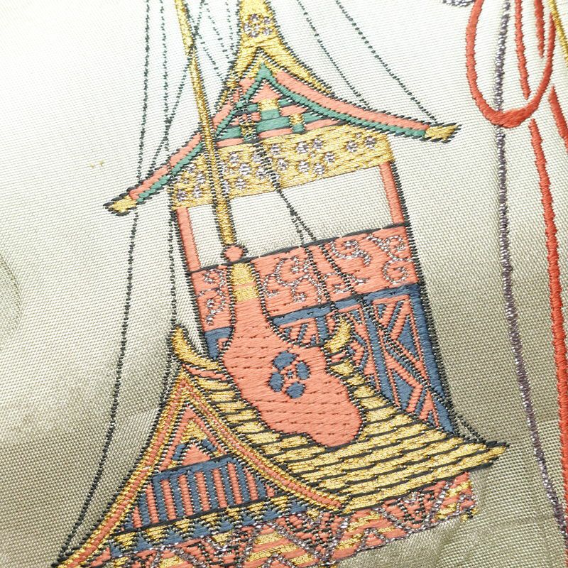 袋帯 太鼓柄 良品 フォーマル用 正絹 風景柄 クリーム_画像4