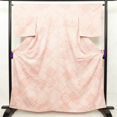 小紋 絞り 総絞り 正絹 古典柄 袷仕立て 身丈162.5cm 裄丈66cm ピンク