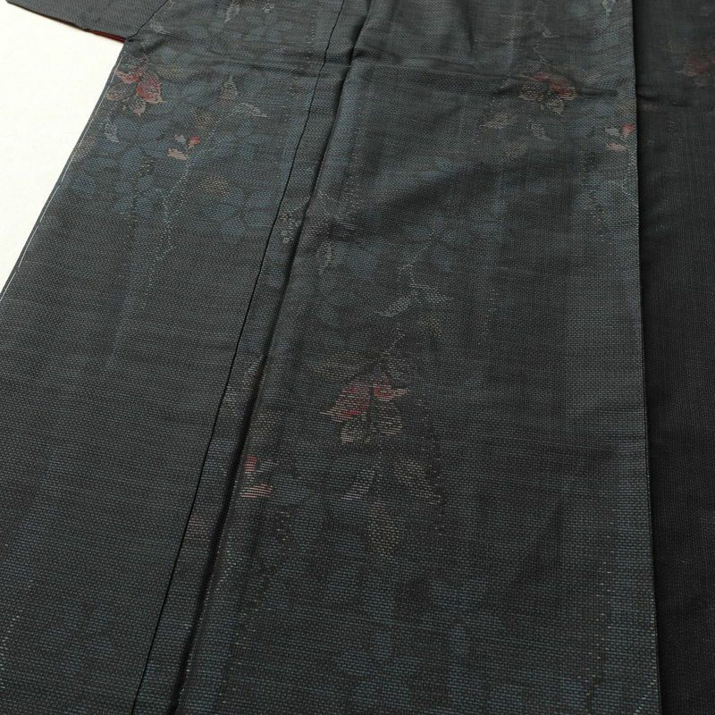 紬 良品 しつけ糸付き 紬着物 正絹 花柄 袷仕立て 青・紺_画像5