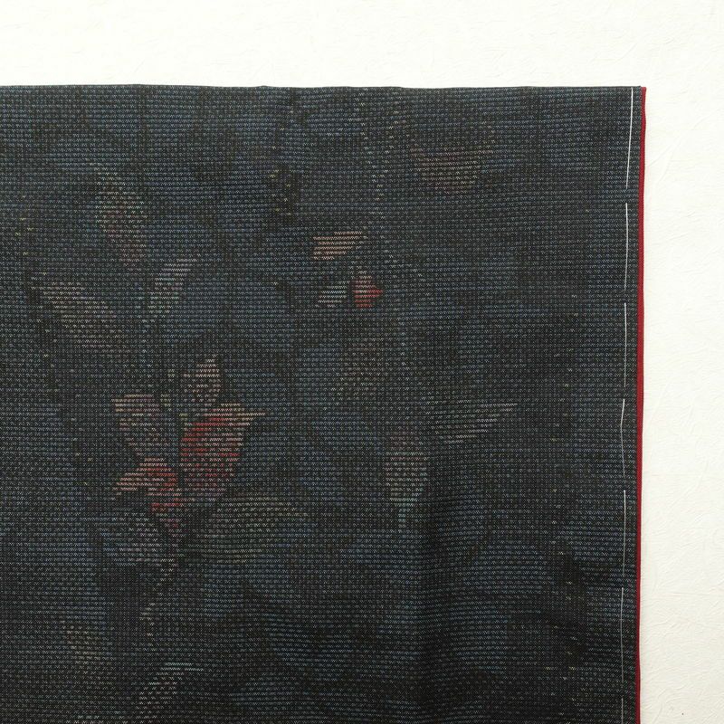 紬 良品 しつけ糸付き 紬着物 正絹 花柄 袷仕立て 青・紺_画像15