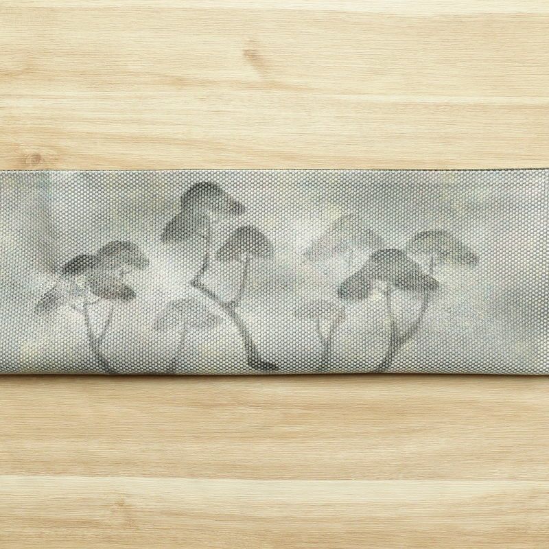 袋帯 リバーシブル 太鼓柄 良品 フォーマル用 正絹 木の葉・植物柄 鶴 グレー_画像18