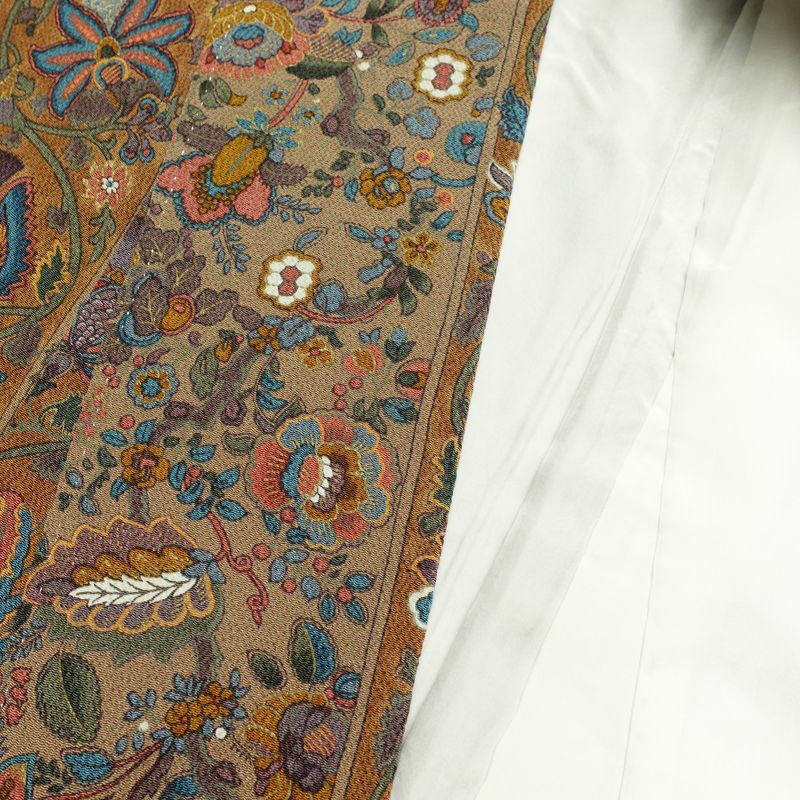 小紋 良品 縮緬 正絹 木の葉・植物柄 袷仕立て 身丈154cm 裄丈62.5cm 茶_画像17