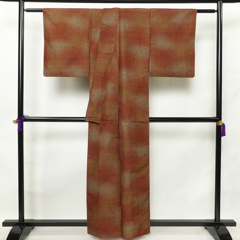 紬 正絹 その他の柄 袷仕立て 身丈159cm 裄丈64cm 	つむぎ着物 橙_画像2