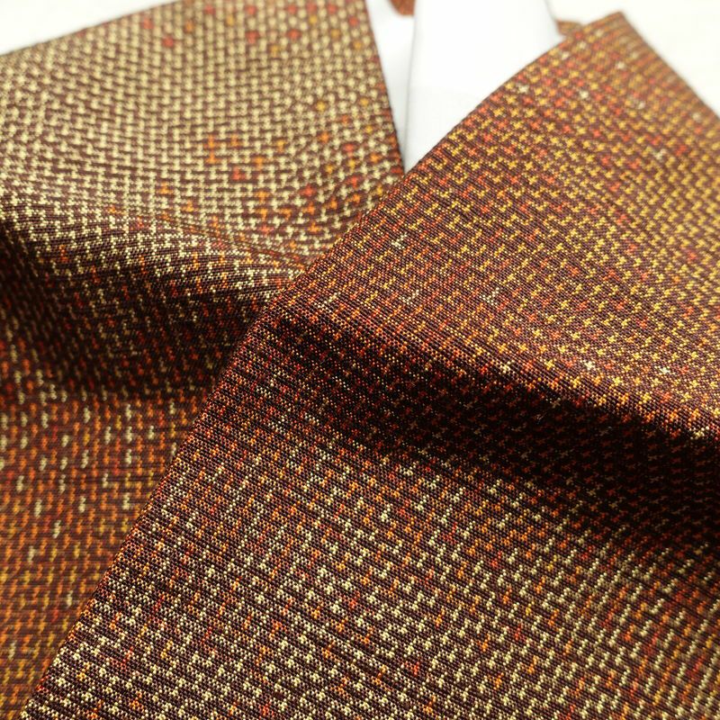 紬 正絹 その他の柄 袷仕立て 身丈159cm 裄丈64cm 	つむぎ着物 橙_画像14