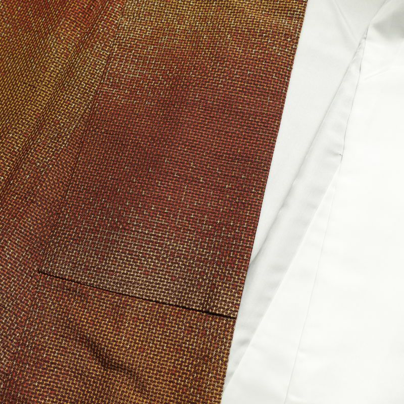紬 正絹 その他の柄 袷仕立て 身丈159cm 裄丈64cm 	つむぎ着物 橙_画像17