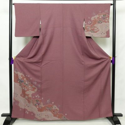 付け下げ 良品 陶華ひわれ本友禅 大山紫雲 身丈166.5cm 裄丈68.5cm