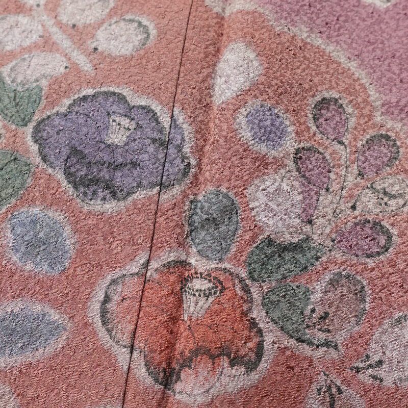 付け下げ 附下 正絹 花柄 袷仕立て 身丈164cm 裄丈65.5cm 椿 紫・藤色_画像6