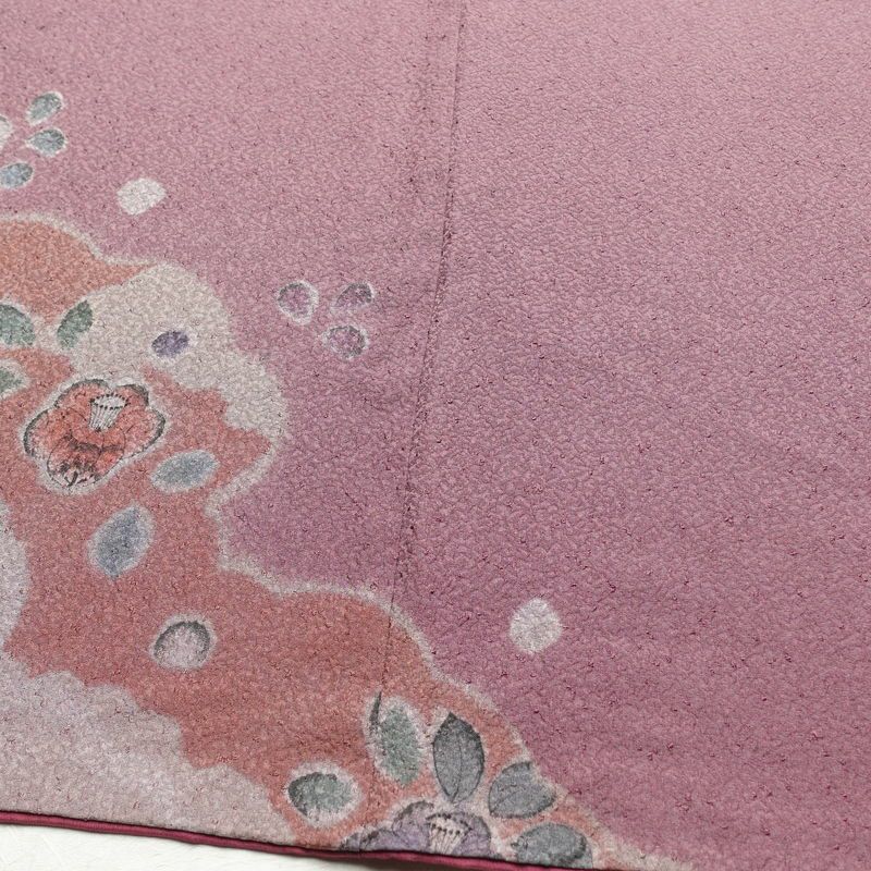 付け下げ 附下 正絹 花柄 袷仕立て 身丈164cm 裄丈65.5cm 椿 紫・藤色_画像10