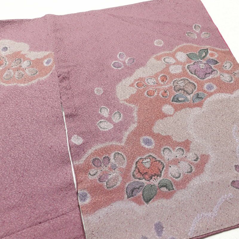 付け下げ 附下 正絹 花柄 袷仕立て 身丈164cm 裄丈65.5cm 椿 紫・藤色_画像11