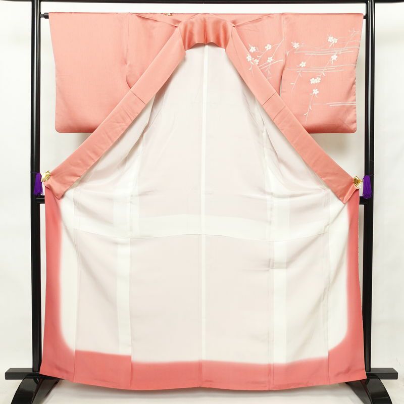 訪問着 正絹 古典柄 袷仕立て 身丈164cm 裄丈66cm 金彩 扇子 菊 蝶 ピンク_画像3