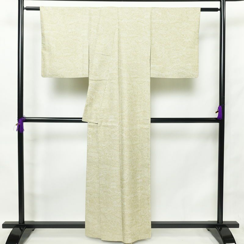 小紋 総柄 正絹 幾何学柄・抽象柄 袷仕立て 身丈160cm 裄丈65.5cm 黄・黄土色_画像2