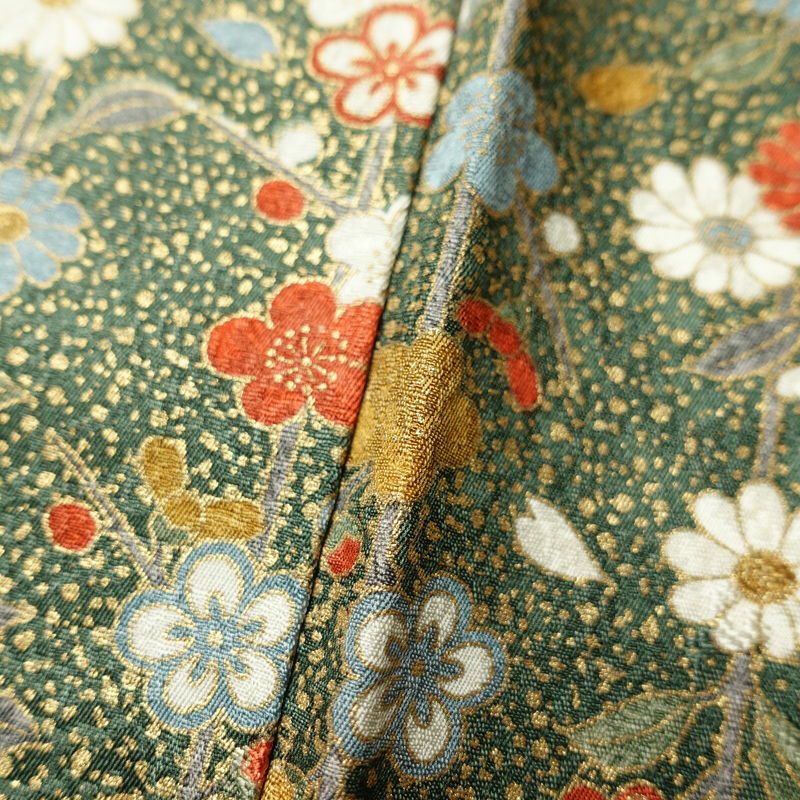 小紋 正絹 古典柄 袷仕立て 身丈158.5cm 裄丈63.5cm 金彩 箔 着物 桜 鶴 鼓 扇子 多色使い_画像8
