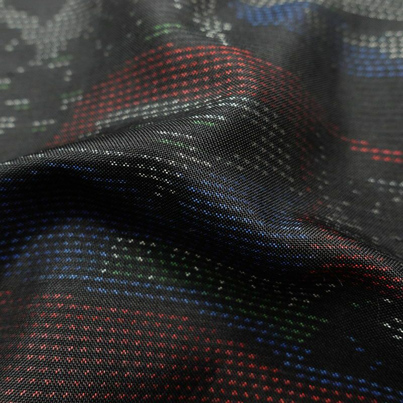 紬 しつけ糸付き 正絹 幾何学柄・抽象柄 袷仕立て 身丈155cm 裄丈65cm つむぎ 着物 黒_画像21