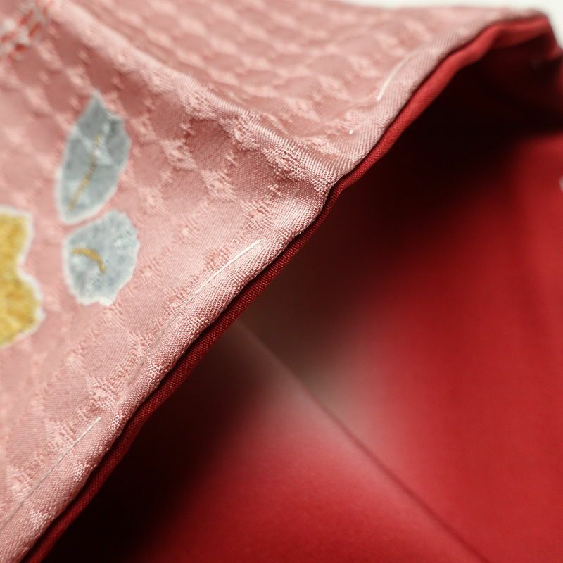 小紋 美品 しつけ糸付き 正絹 花柄 袷仕立て 身丈161.5cm 裄丈64cm 金彩 ピンク_画像12