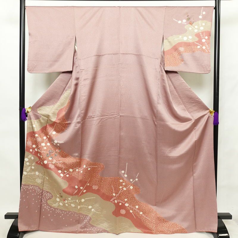 訪問着 正絹 刺繍 金彩 古典柄 袷仕立て 身丈168.5cm 裄丈67.5cm ピンク_画像1