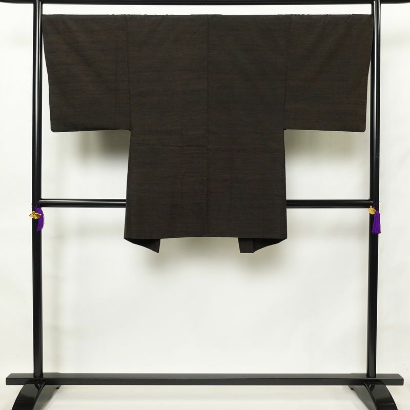 男性用 紬着物 良品 アンサンブル セット品 正絹 無地 袷仕立て 身丈144.5cm 裄丈68.5cm 茶_画像4