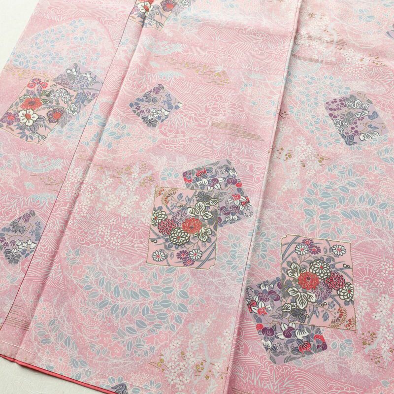 小紋 美品 しつけ糸付き 正絹 古典柄 袷仕立て 身丈153.5cm 裄丈63cm 金彩 着物 ピンク_画像4