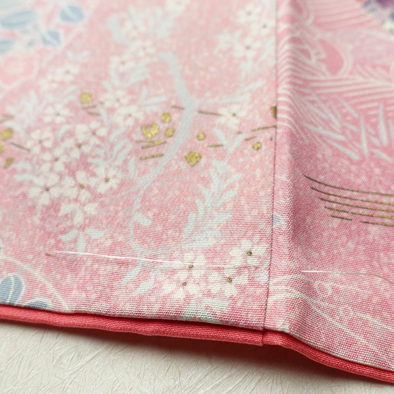 小紋 美品 しつけ糸付き 正絹 古典柄 袷仕立て 身丈153.5cm 裄丈63cm 金彩 着物 ピンク_画像10