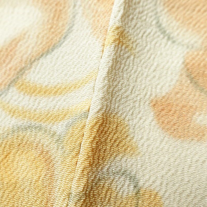 小紋 縮緬 正絹 花柄 袷仕立て 身丈161cm 裄丈63.5cm 着物 クリーム_画像7