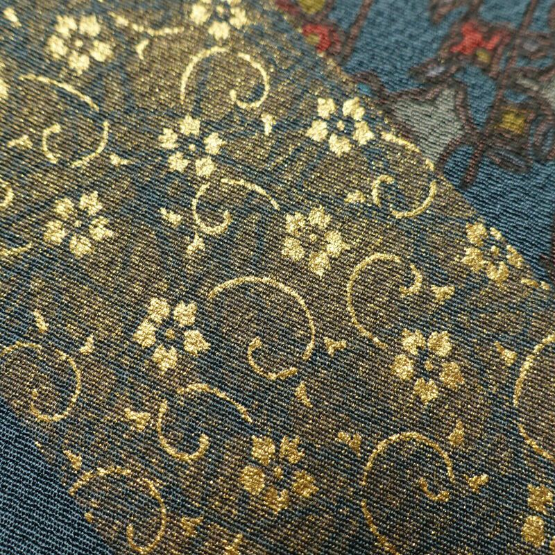 訪問着 縮緬 正絹 幾何学柄・抽象柄 袷仕立て 身丈157.5cm 裄丈64cm 金彩 着物 青・紺_画像7