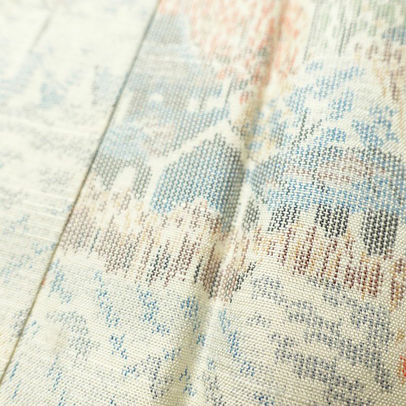 紬 しつけ糸付き 正絹 風景柄 袷仕立て 身丈155.5cm 裄丈65cm 紬着物 クリーム_画像7