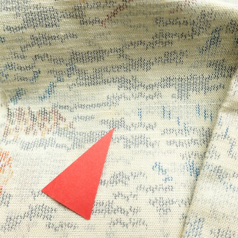 紬 しつけ糸付き 正絹 風景柄 袷仕立て 身丈155.5cm 裄丈65cm 紬着物 クリーム_画像14