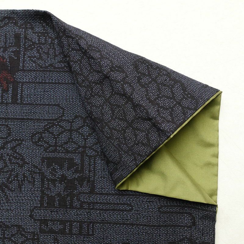 紬 良品 正絹 古典柄 袷仕立て 身丈159cm 裄丈67cm 紬着物 青・紺_画像13