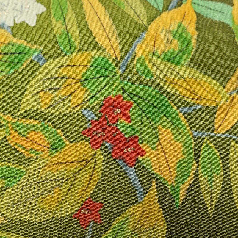 小紋 良品 正絹 木の葉・植物柄 袷仕立て 身丈157.5cm 裄丈64cm 着物 緑・うぐいす色_画像7