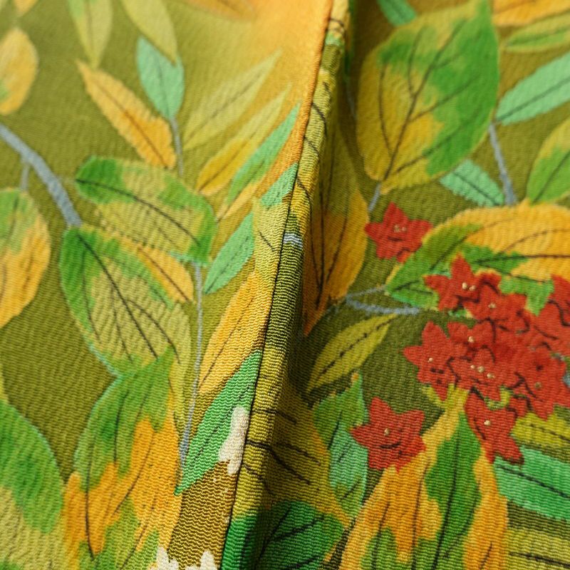 小紋 良品 正絹 木の葉・植物柄 袷仕立て 身丈157.5cm 裄丈64cm 着物 緑・うぐいす色_画像8