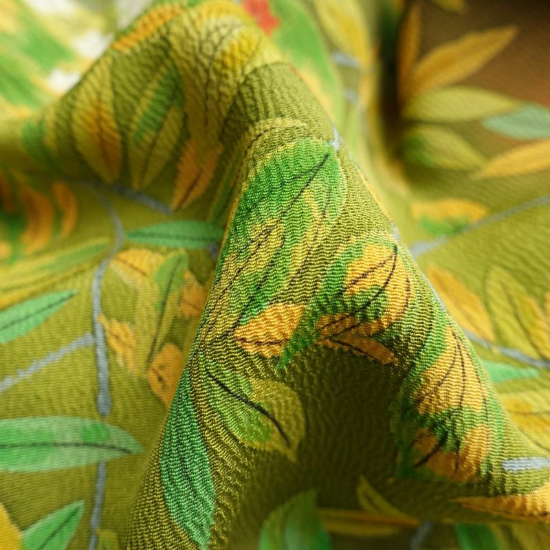 小紋 良品 正絹 木の葉・植物柄 袷仕立て 身丈157.5cm 裄丈64cm 着物 緑・うぐいす色_画像21