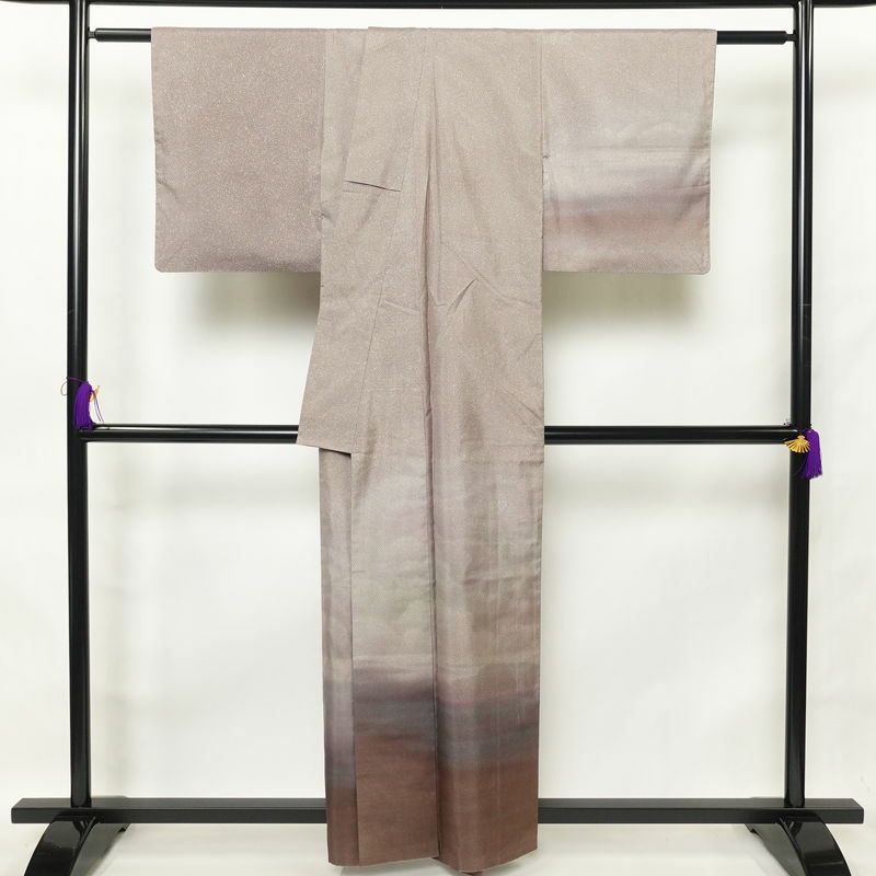 付け下げ 紬地 ぼかし染め 正絹 その他の柄 袷仕立て 身丈158.5cm 裄丈65.5cm 附下 着物 紫・藤色_画像2