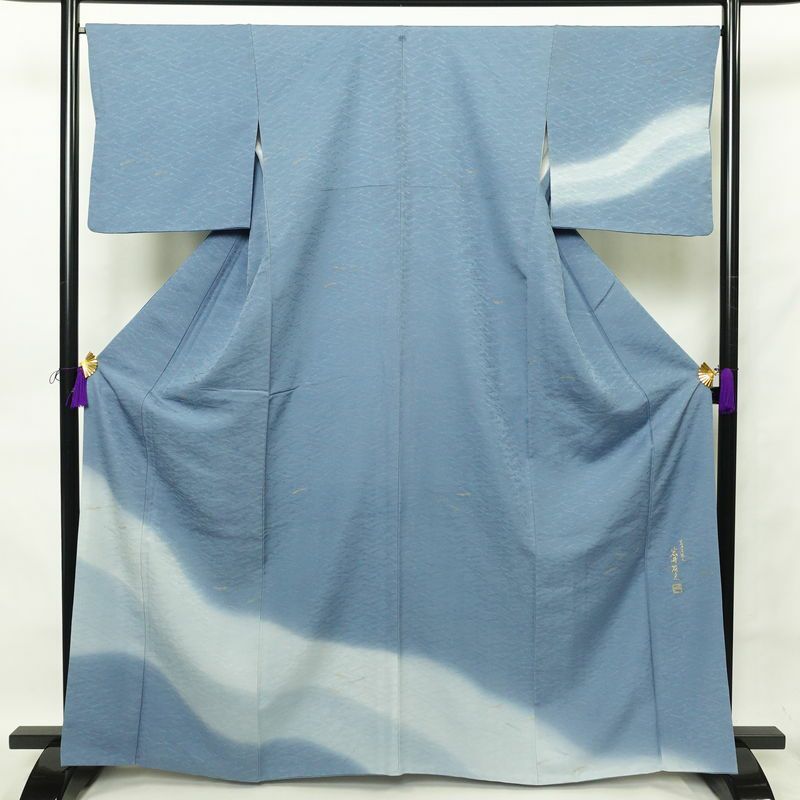 付け下げ 美品 岩井流家元 岩井友之 落款入り 一つ紋付き 正絹 木の葉 