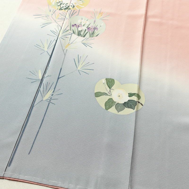 訪問着 美品 しつけ糸付き 落款入り 縮緬 正絹 花柄 袷仕立て 身丈163cm 裄丈67.5cm 共八掛 ピンク_画像4